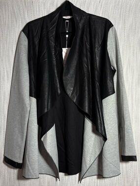 Lipstick Boutique Black & Light Gray Faux Leather Drape Jacket
